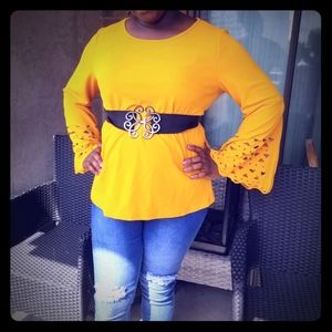 Plus Cut Out Bell Sleeve Solid Tee